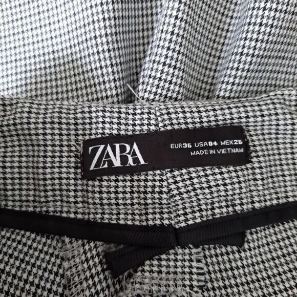 ZARA | Houndstooth Slim Leg Ankle Crop Trousers B&W Houndstooth Sz 4 - Picture 11 of 13